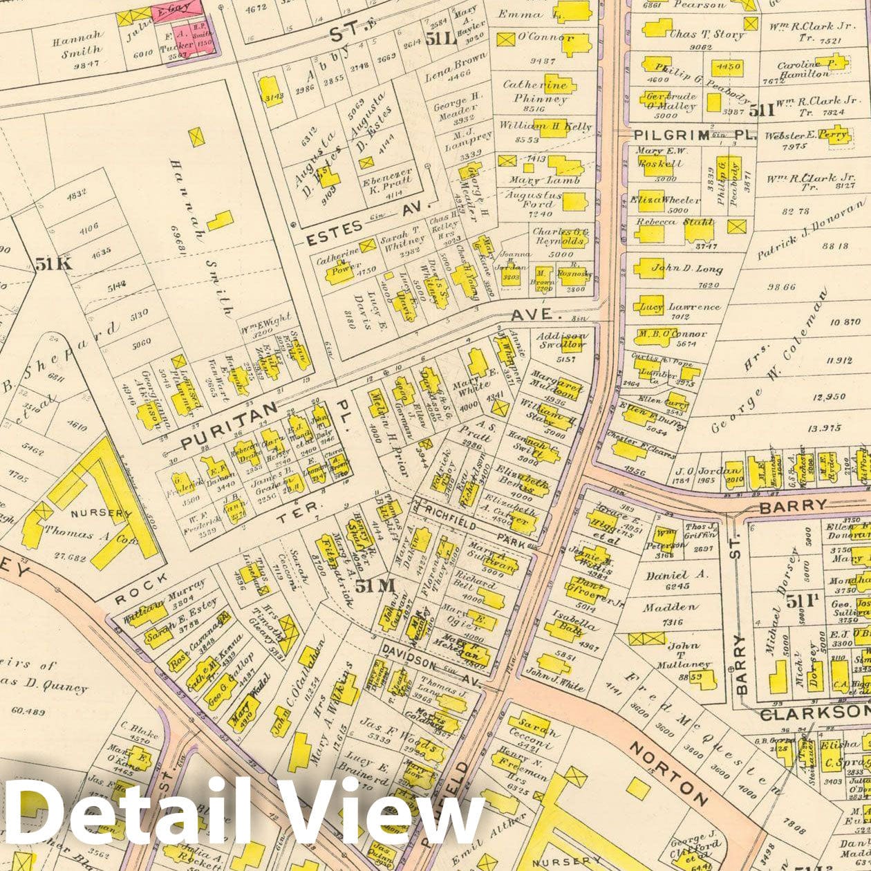Historic Map : Atlas City of Boston, Vol. 5, Dorchester, 4th Ed., Dorchester 1904 Plate 012 , Vintage Wall Art