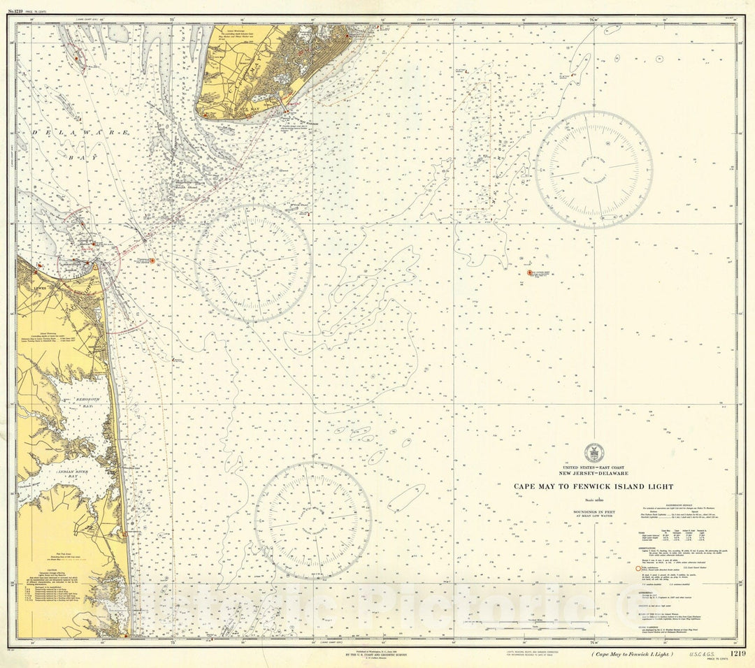 Historic Map : Coastal Charts - NJ DE: Cape May to Fenwick Island Light 1952 , Vintage Wall Art