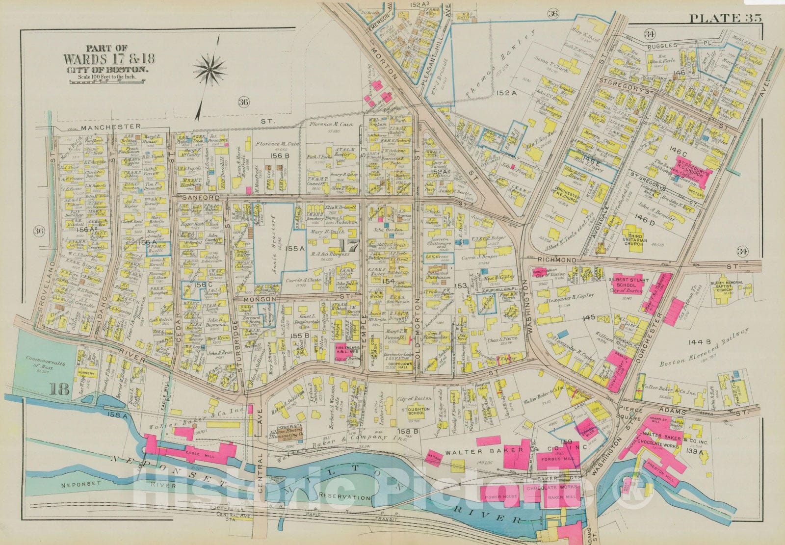 Historic Map : Atlas City of Boston, Dorchester, Dorchester 1933 Plate 035 , Vintage Wall Art