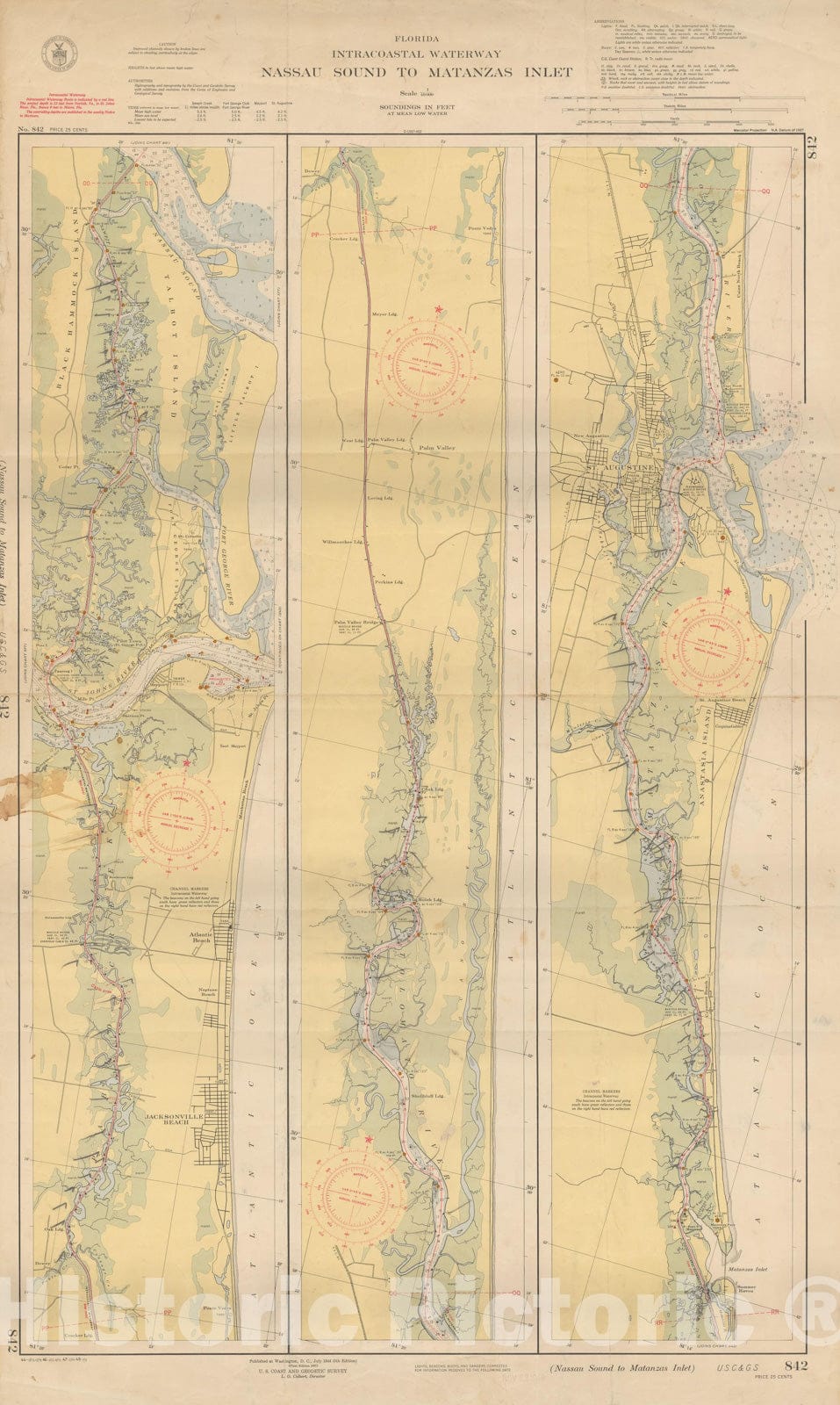 Historic Map : Coastal Charts - Florida Intracoastal: Nassau Sd. to Matanzas Inlet 1948 , Vintage Wall Art