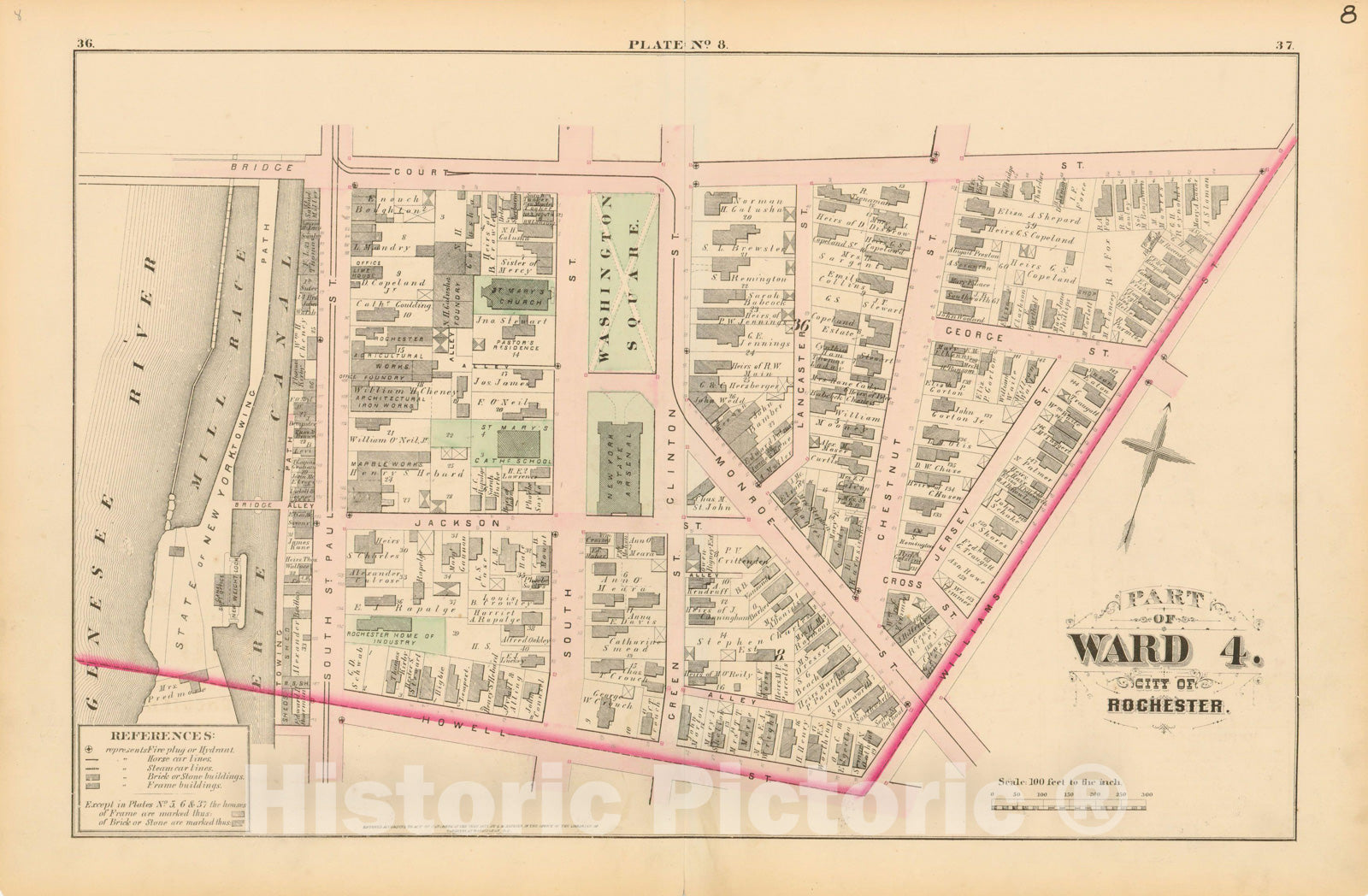 Historic Map : Atlas of Rochester, NY, Rochester 1875 Plate 008 , Vintage Wall Art
