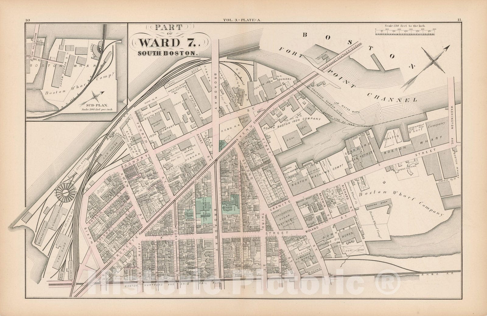 Historic Map : Atlas of County of Suffolk, MA Vol. 3rd, South Boston 1874 Plate A , Vintage Wall Art