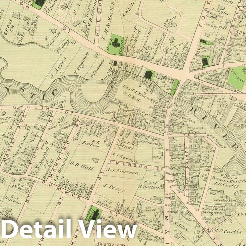 Historic Map : County Atlas of Middlesex Massachusetts, Medford 1875 , v2, Vintage Wall Art