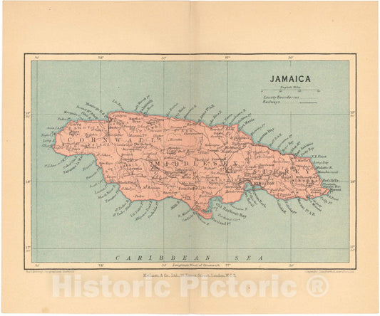 Historic Map : Pocket Guide to the West Indies, Jamaica 1939 , Vintage Wall Art
