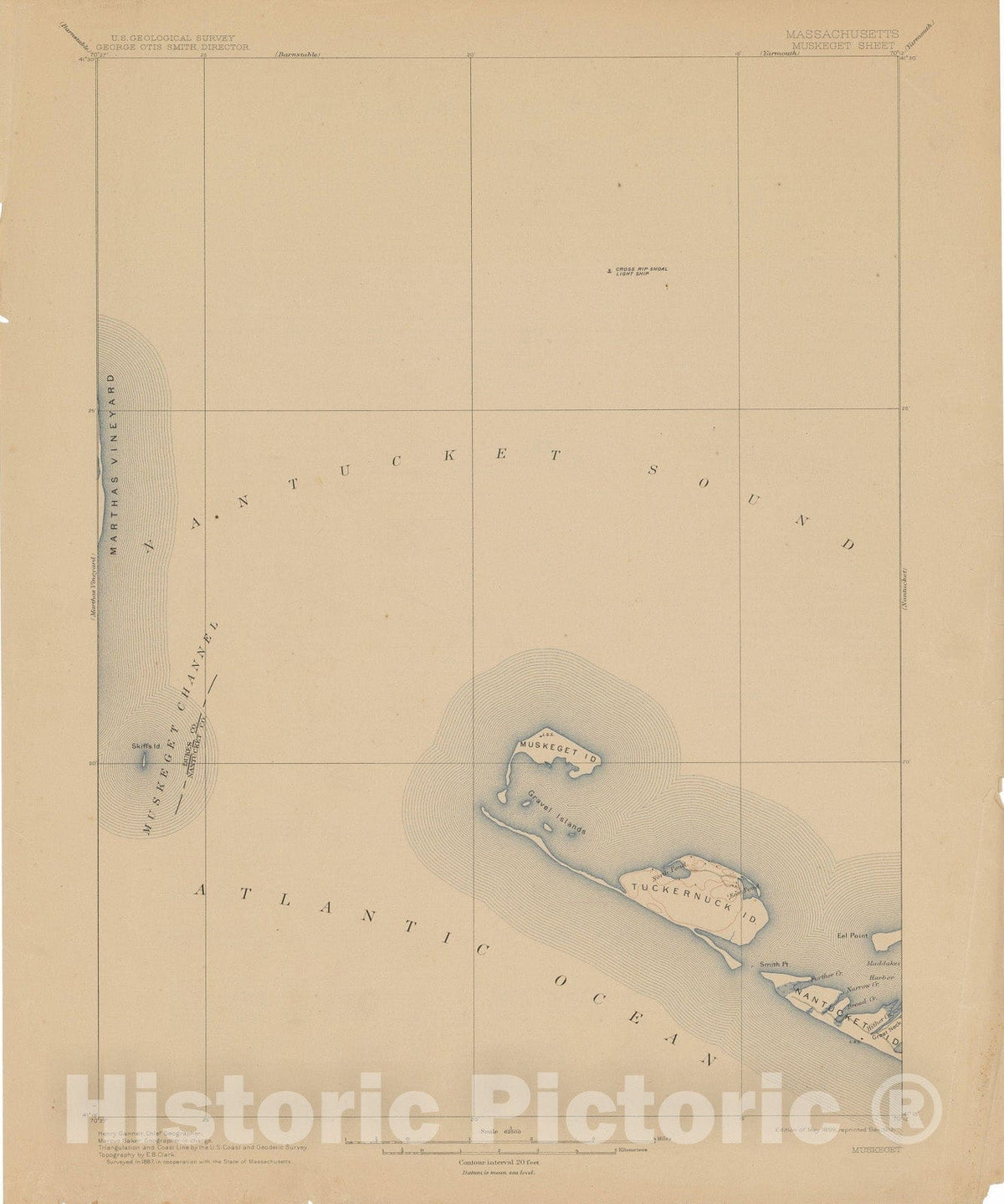 Historic Map : USGS 7.5 Minute Sheets and Quadrangles, Nantucket 1913 Topographic Map , v2, Vintage Wall Art