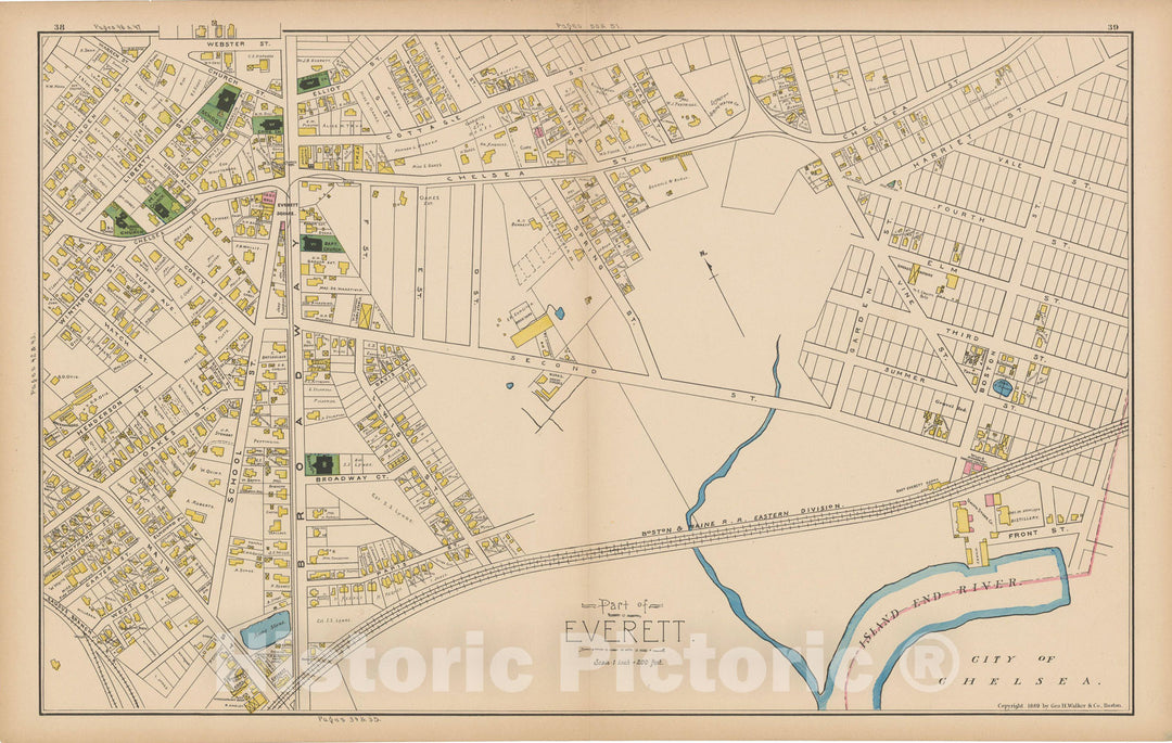 Historic Map : Atlas of Middlesex County, Massachusetts, Everett 1889 , Vintage Wall Art