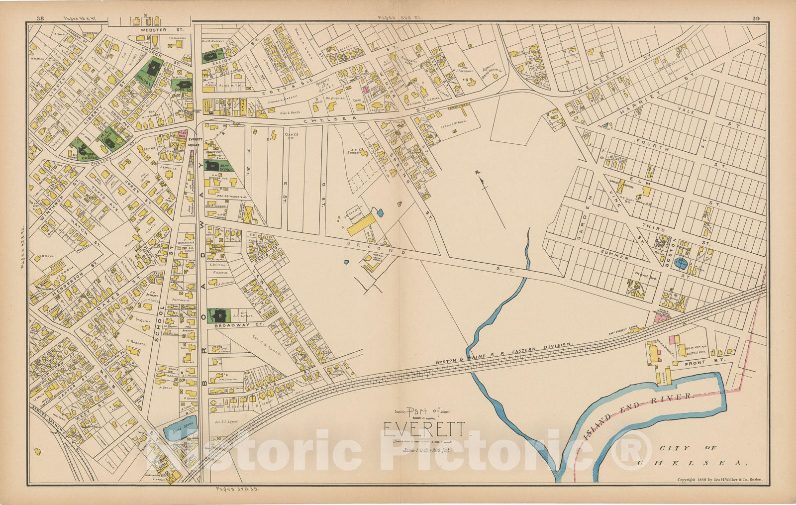 Historic Map : Atlas of Middlesex County, Massachusetts, Everett 1889 , Vintage Wall Art