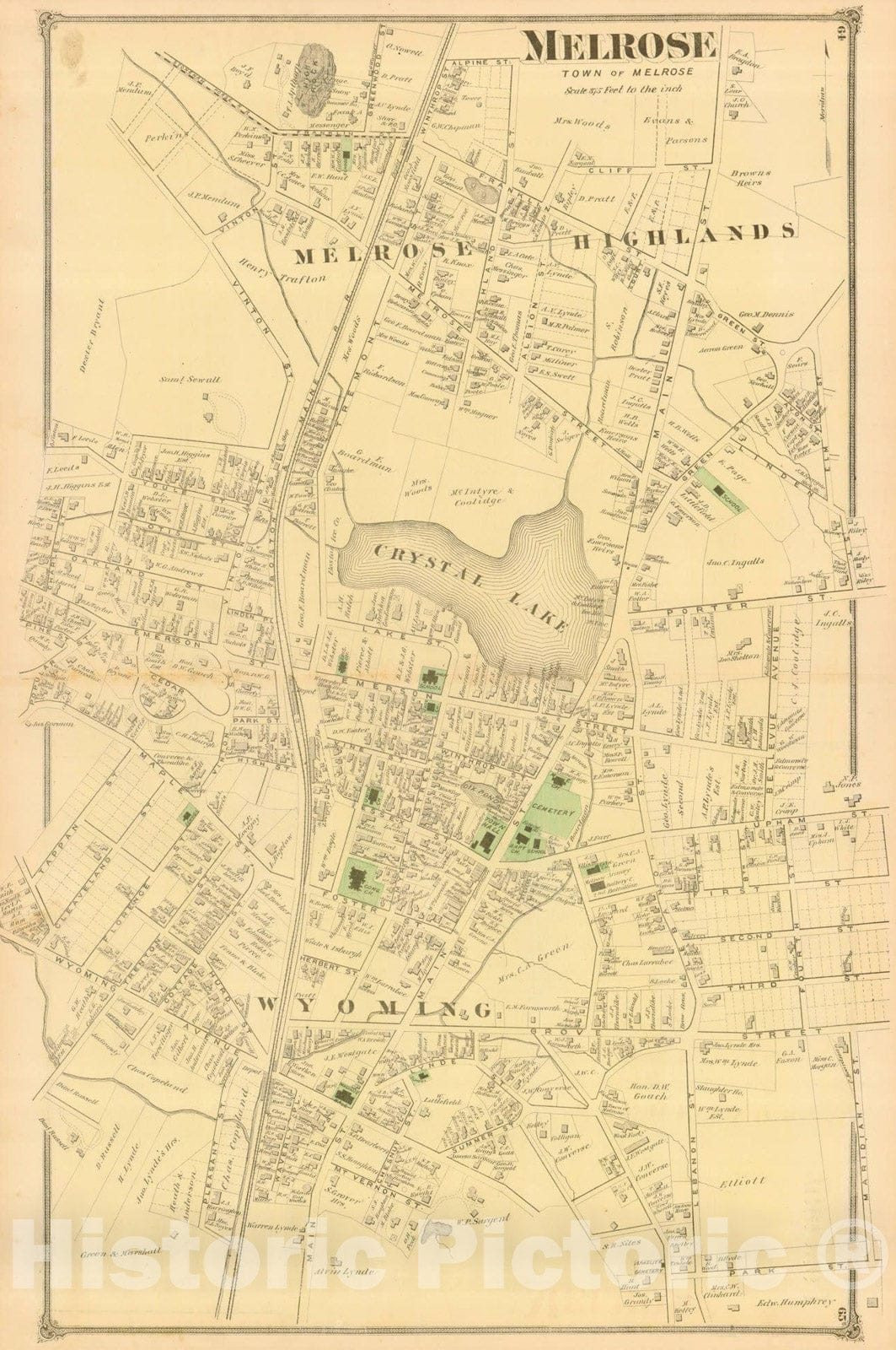 Historic Map : County Atlas of Middlesex Massachusetts, Melrose 1875 , v2, Vintage Wall Art