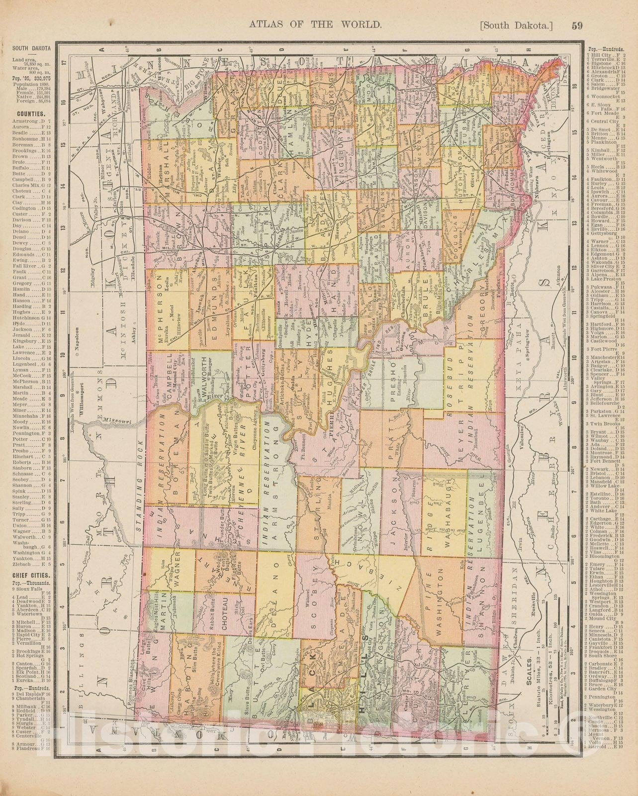 Historic Map : South Dakota 1900 , Universal Atlas World , Vintage Wall Art