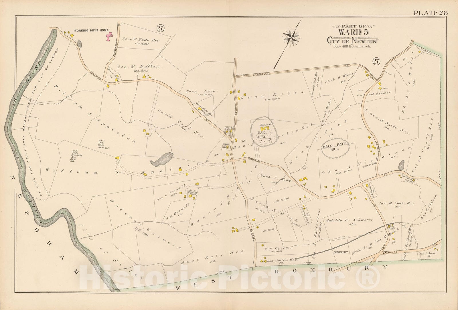 Historic Map : Atlas City of Newton, Newton 1895 Plate 028 , Vintage Wall Art