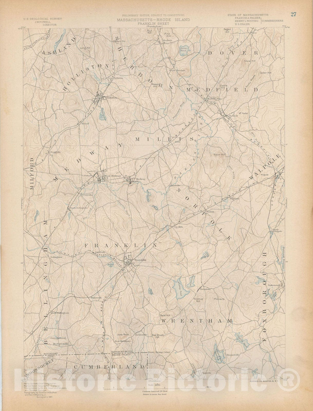 Historic Map : Atlas of Massachusetts, Franklin & Medfield & Medway & Wrentham 1890 Page 27 , Vintage Wall Art