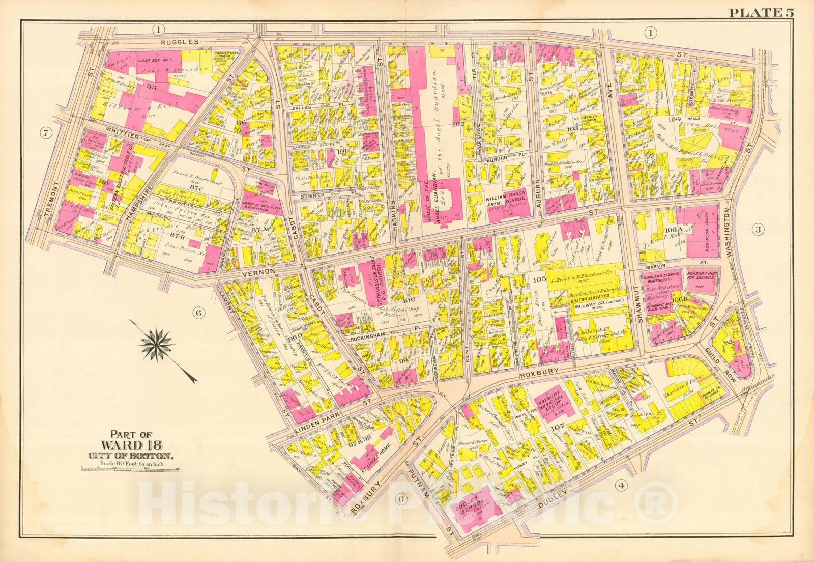 Historic Map : Atlas City of Boston, Roxbury, Roxbury 1906 Plate 005 , Vintage Wall Art