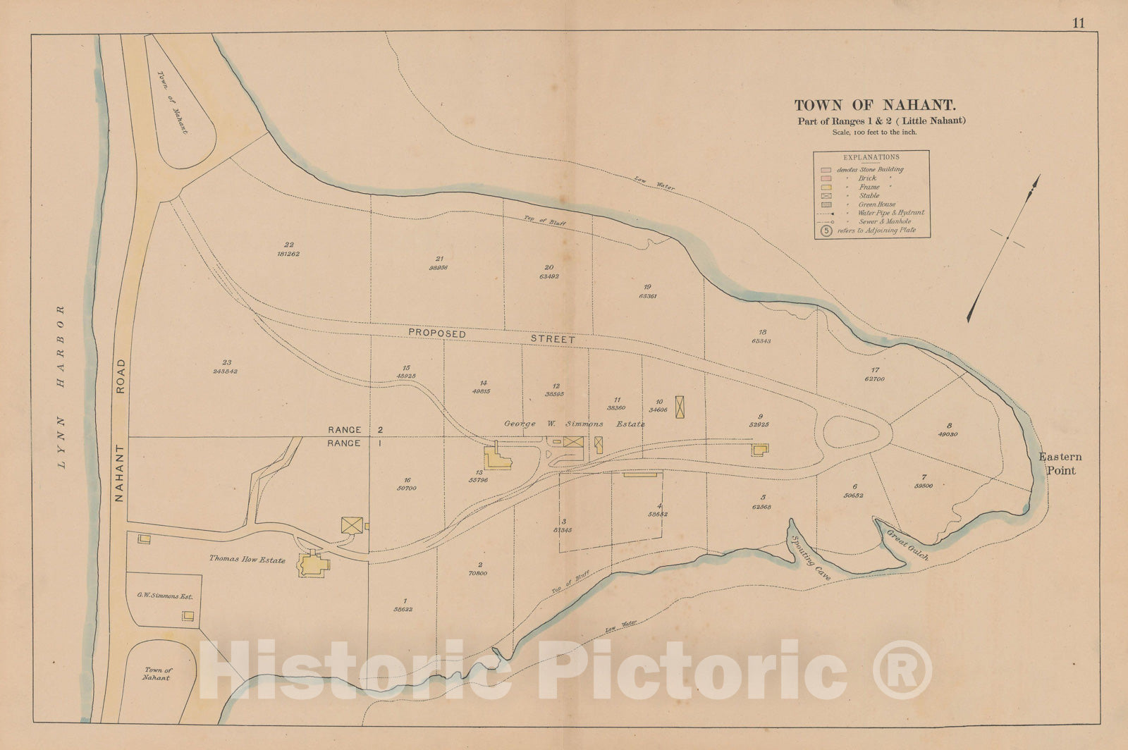 Historic Map : Atlas of Nahant, Nahant 1896 Plate 011 , Vintage Wall Art
