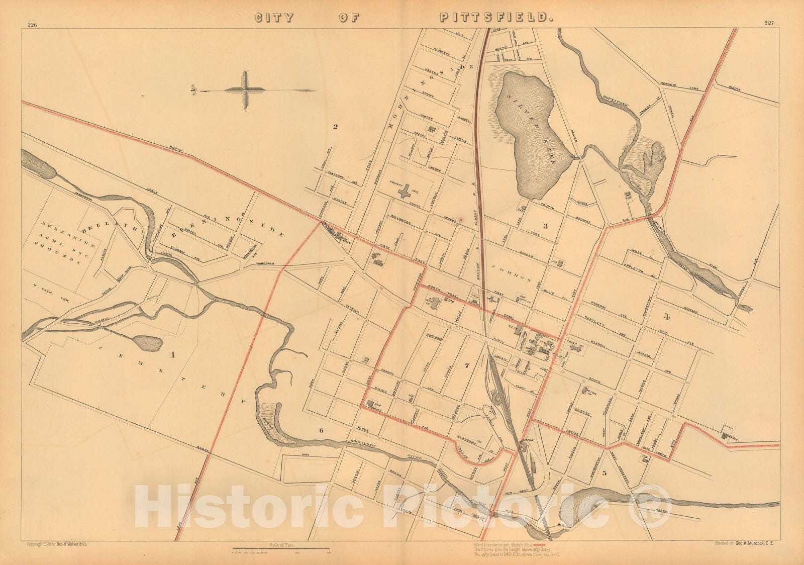 Historic Map : Atlas of Massachusetts, Pittsfield 1891 , Vintage Wall Art