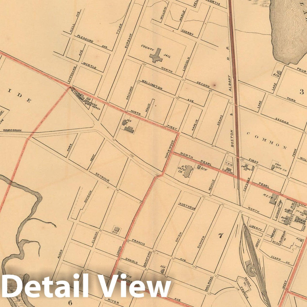 Historic Map : Atlas of Massachusetts, Pittsfield 1891 , Vintage Wall Art