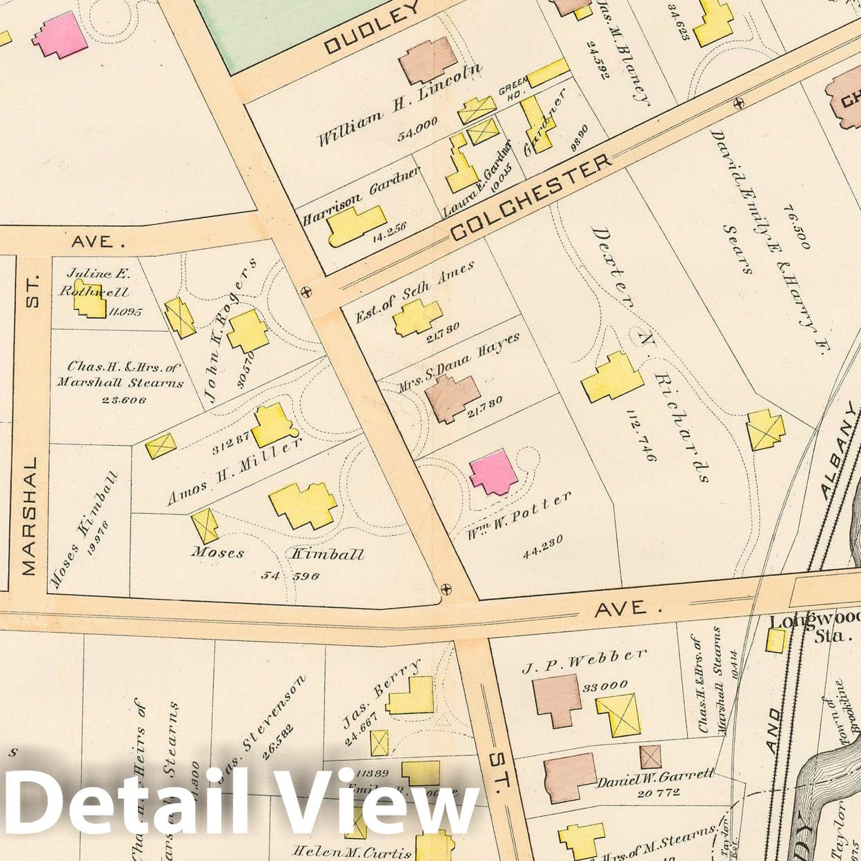 Historic Map : Atlas Town of Brookline, Brookline 1888 Plate E , Vintage Wall Art