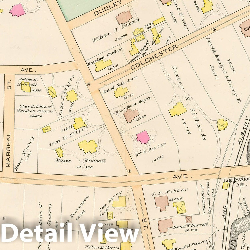 Historic Map : Atlas Town of Brookline, Brookline 1888 Plate E , Vintage Wall Art