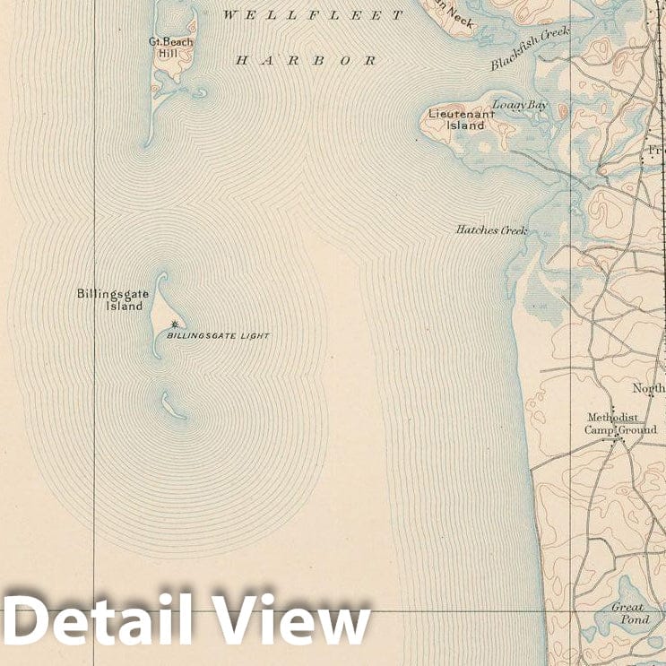 Historic Map : Cape Cod & Eastham & Truro & Wellfleet 1905 Topographic Map , Vintage Wall Art