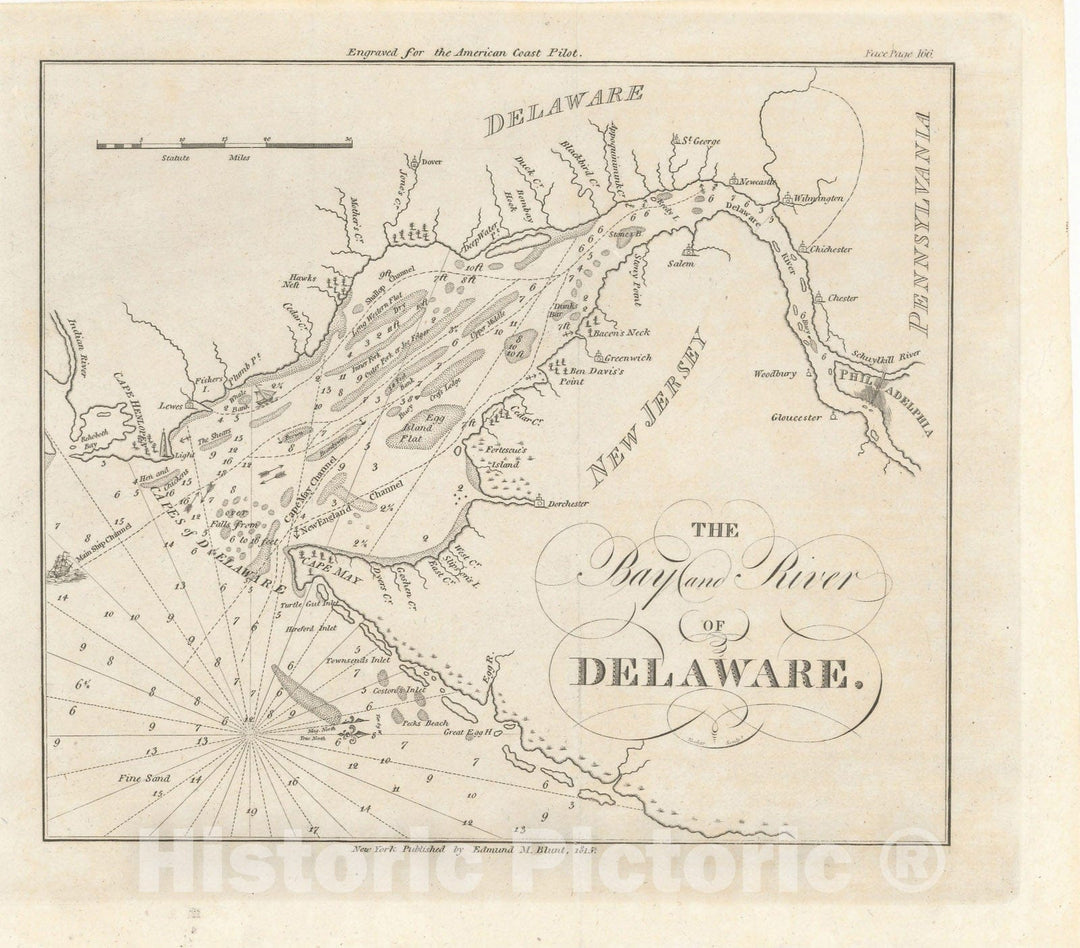 Historic Map : American Coast Pilot, Delaware River & Bay 1815 , Vintage Wall Art