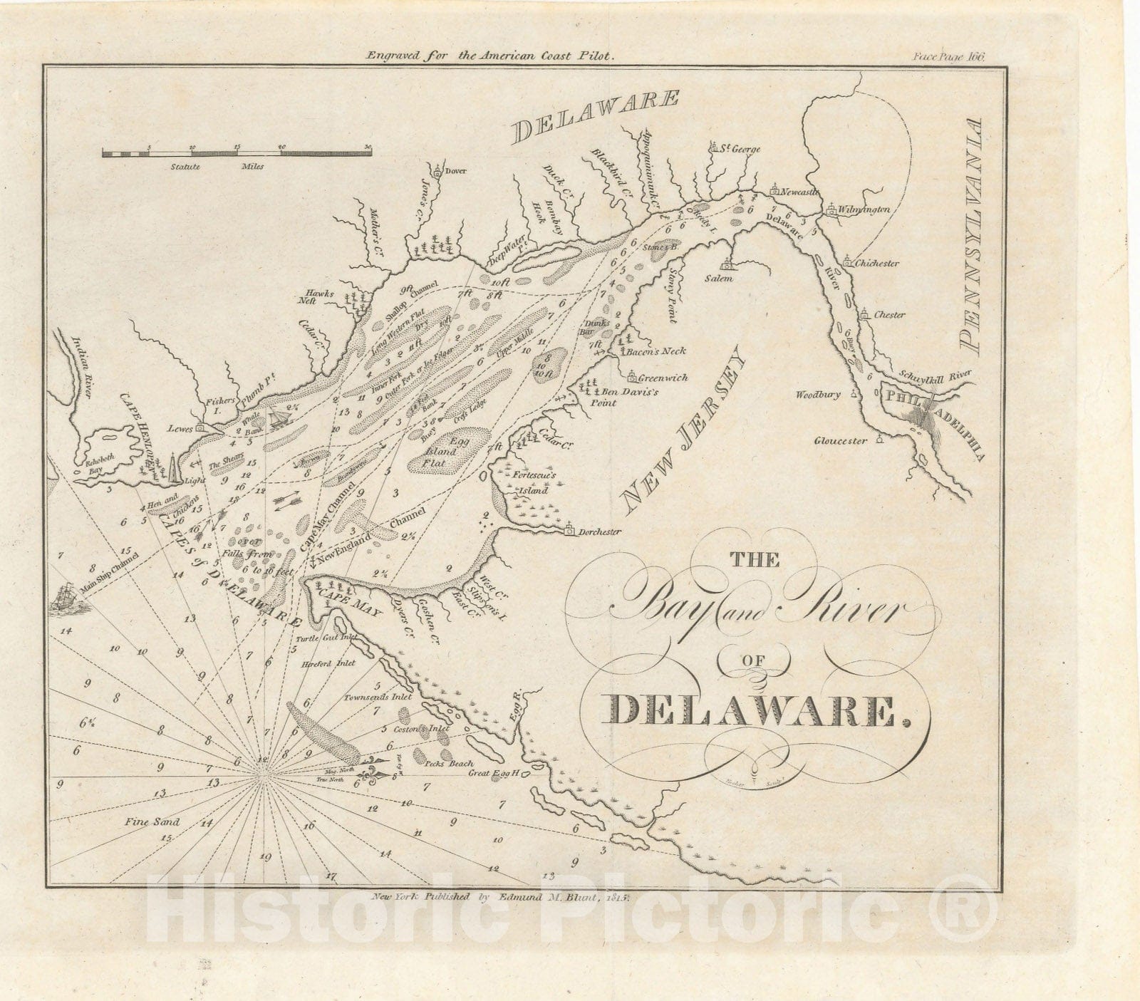 Historic Map : American Coast Pilot, Delaware River & Bay 1815 , Vintage Wall Art