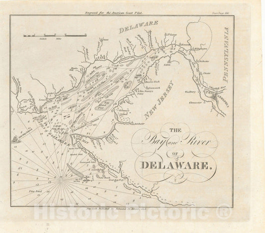 Historic Map : American Coast Pilot, Delaware River & Bay 1815 , Vintage Wall Art