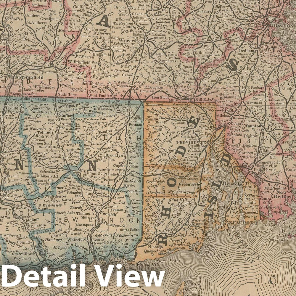 Historic Map : Connecticut & Massachusetts & Rhode Island 1877 , Business Atlas of the USA , Vintage Wall Art