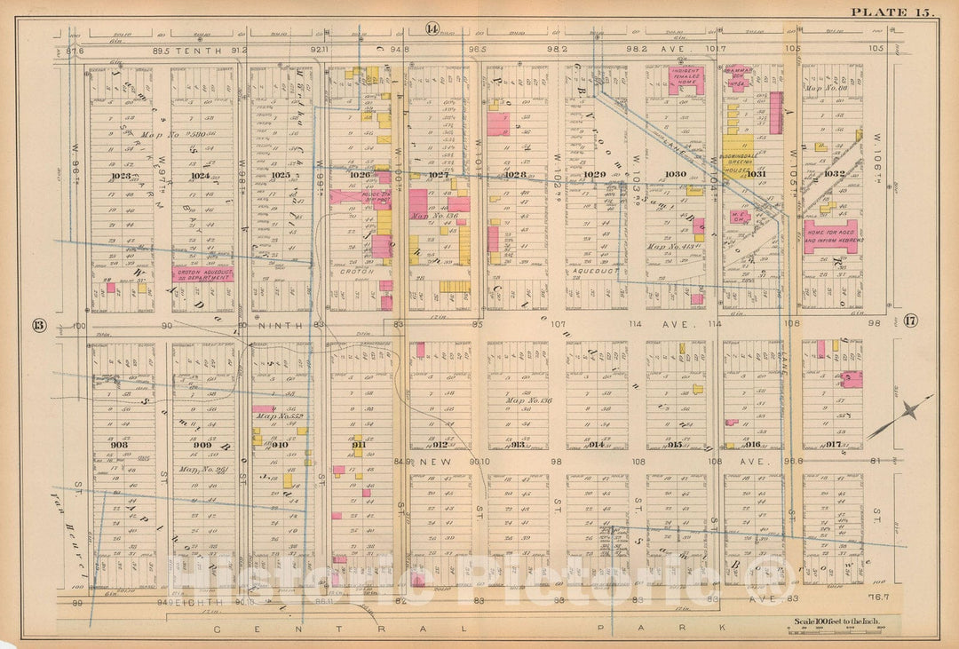 Historic Map : Atlas City of New York, Vol 2 ... 12th Ward, 2nd Ed., Manhattan 1884 Plate 015 , Vintage Wall Art