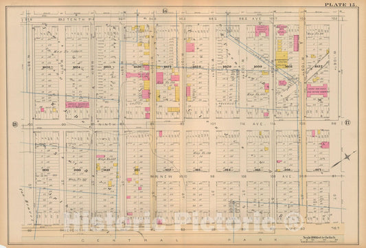 Historic Map : Atlas City of New York, Vol 2 ... 12th Ward, 2nd Ed., Manhattan 1884 Plate 015 , Vintage Wall Art