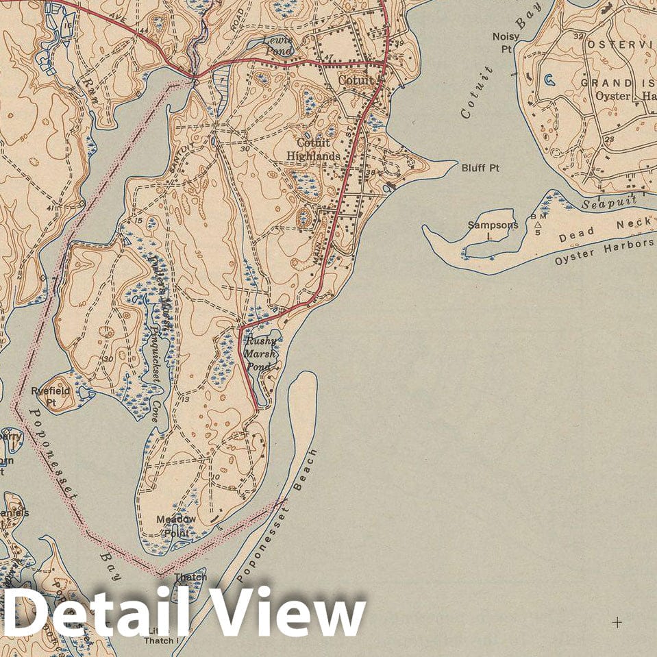 Historic Map : USGS 7.5 Minute Sheets and Quadrangles, Barnstable & Cotuit & Mashpee & Osterville 1943 Topographic Map , Vintage Wall Art