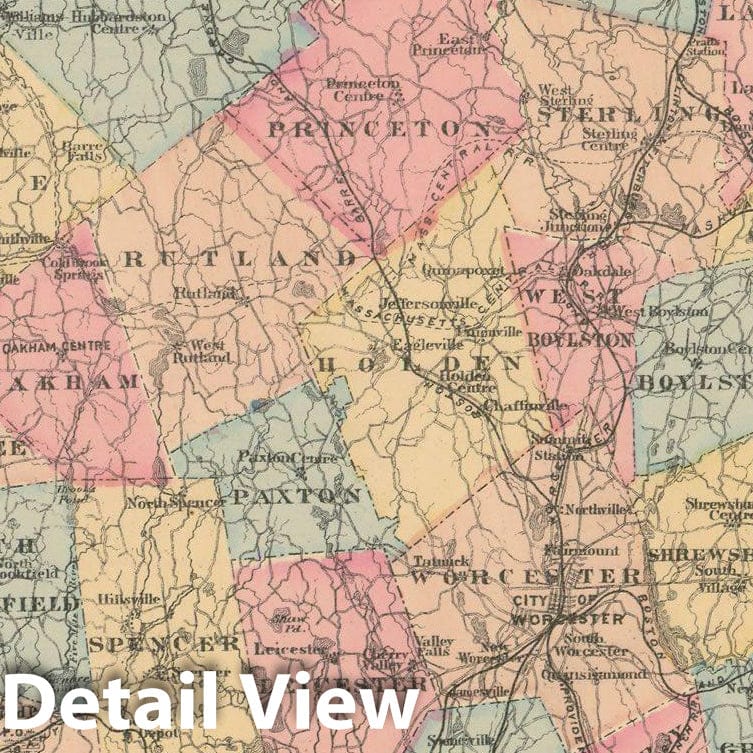 Historic Map : Atlas of Worcester County, Massachsuetts, Worcester 1870 , v4, Vintage Wall Art