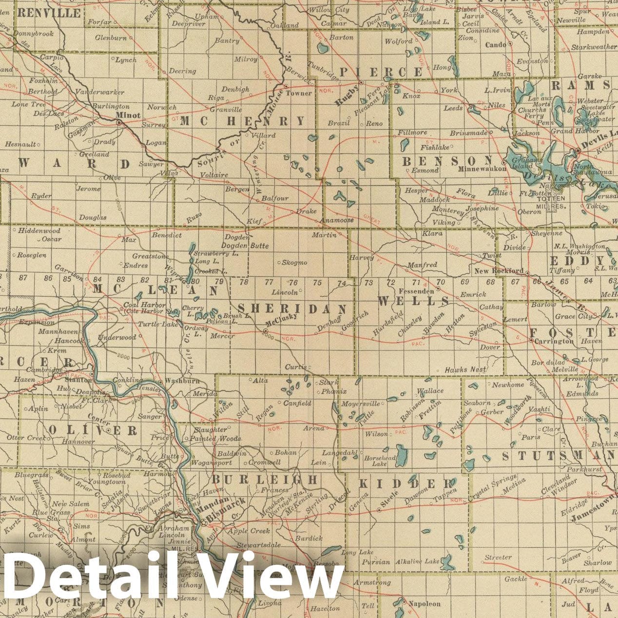 Historic Map : North Dakota 1914 , Century Atlas of the World, Vintage Wall Art