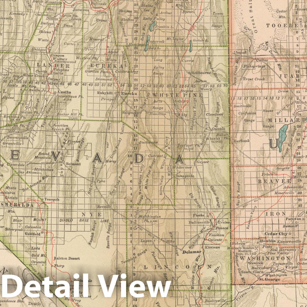 Historic Map : Nevada & Utah 1914 , Century Atlas of the World, Vintage Wall Art