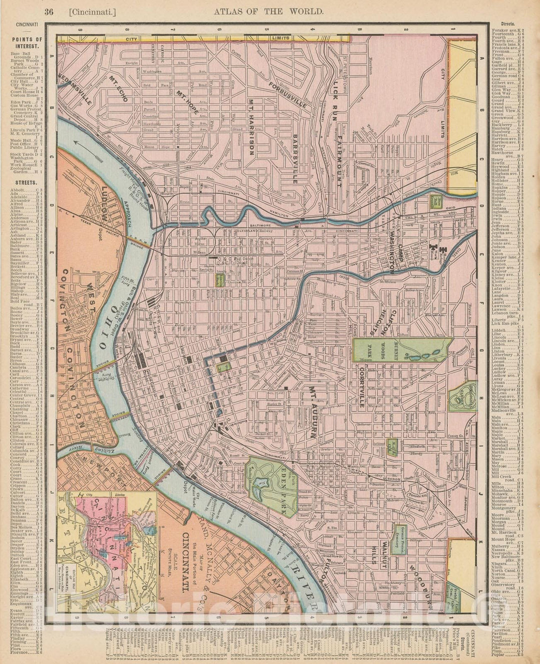 Historic Map : Cincinnati 1900 , Universal Atlas World , Vintage Wall Art