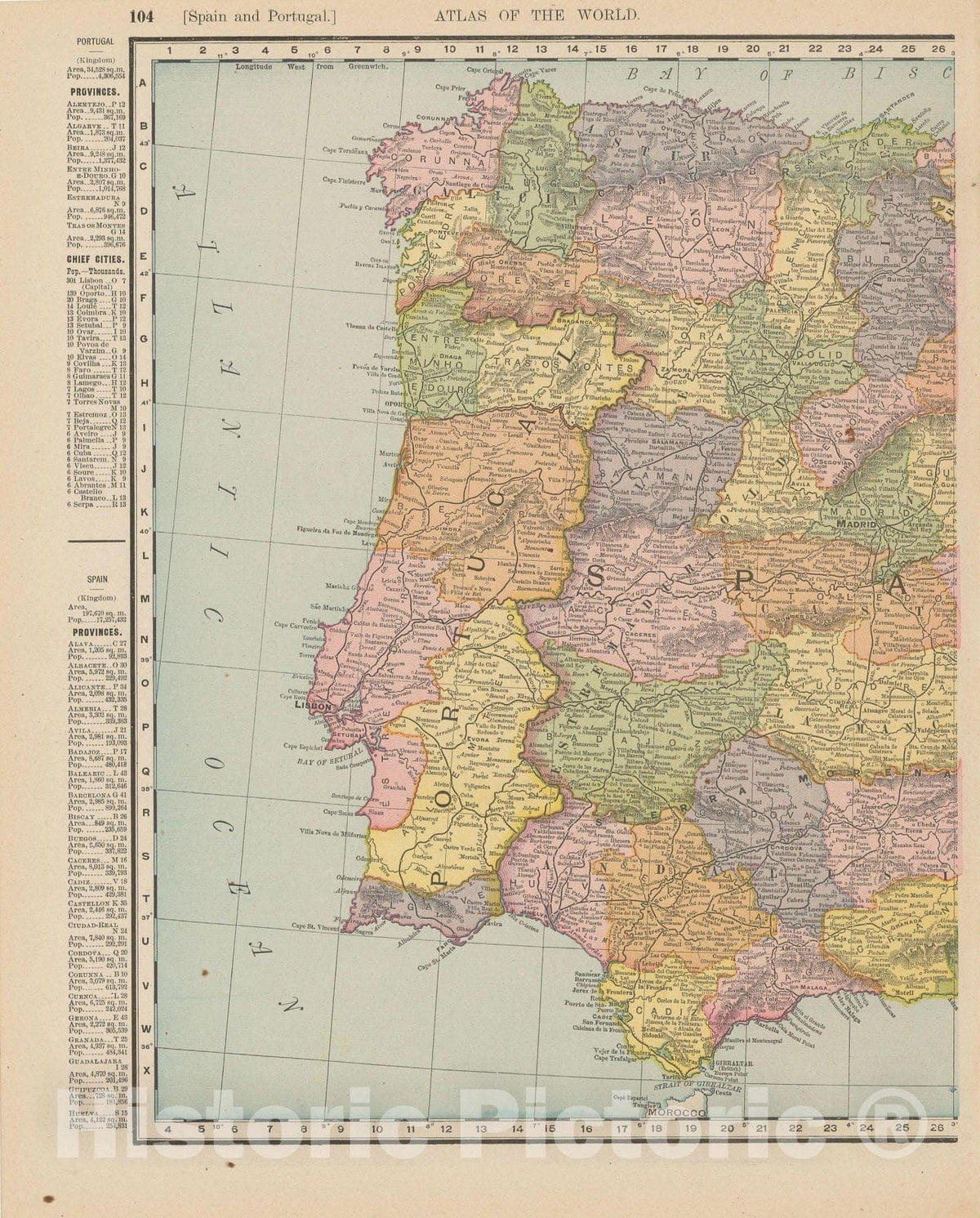 Historic Map : Spain & Portugal 1900 , Universal Atlas World , Vintage Wall Art