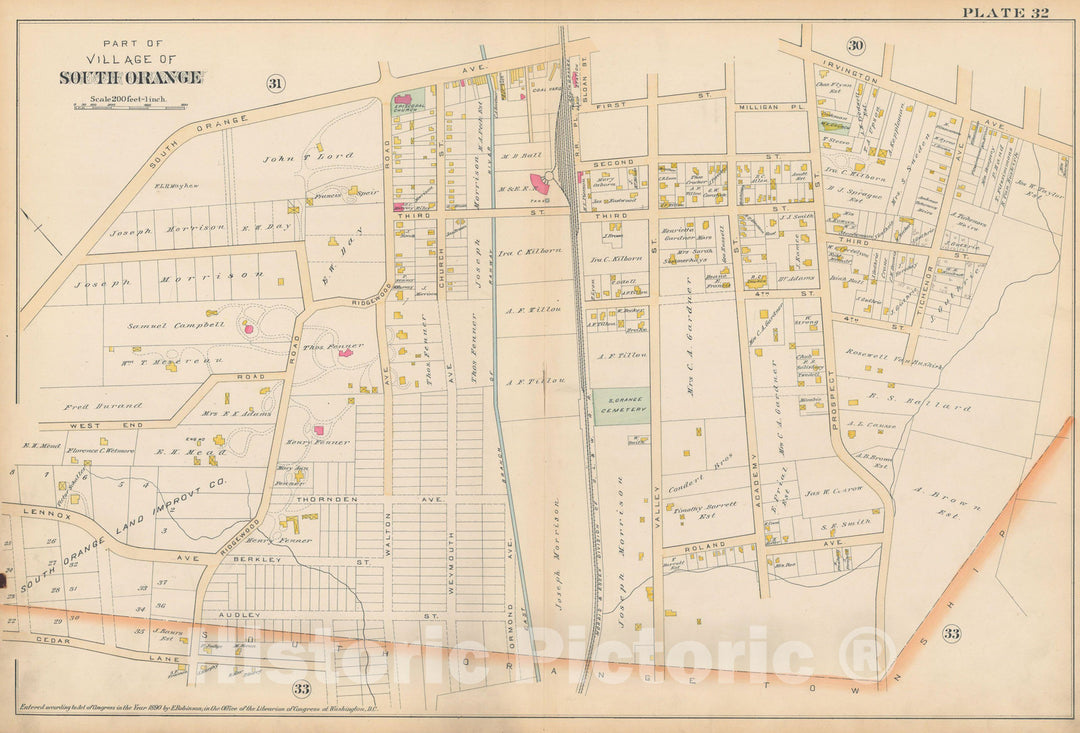 Historic Map : Atlas of Essex County, New Jersey, South Orange 1890 Plate 032 , Vintage Wall Art