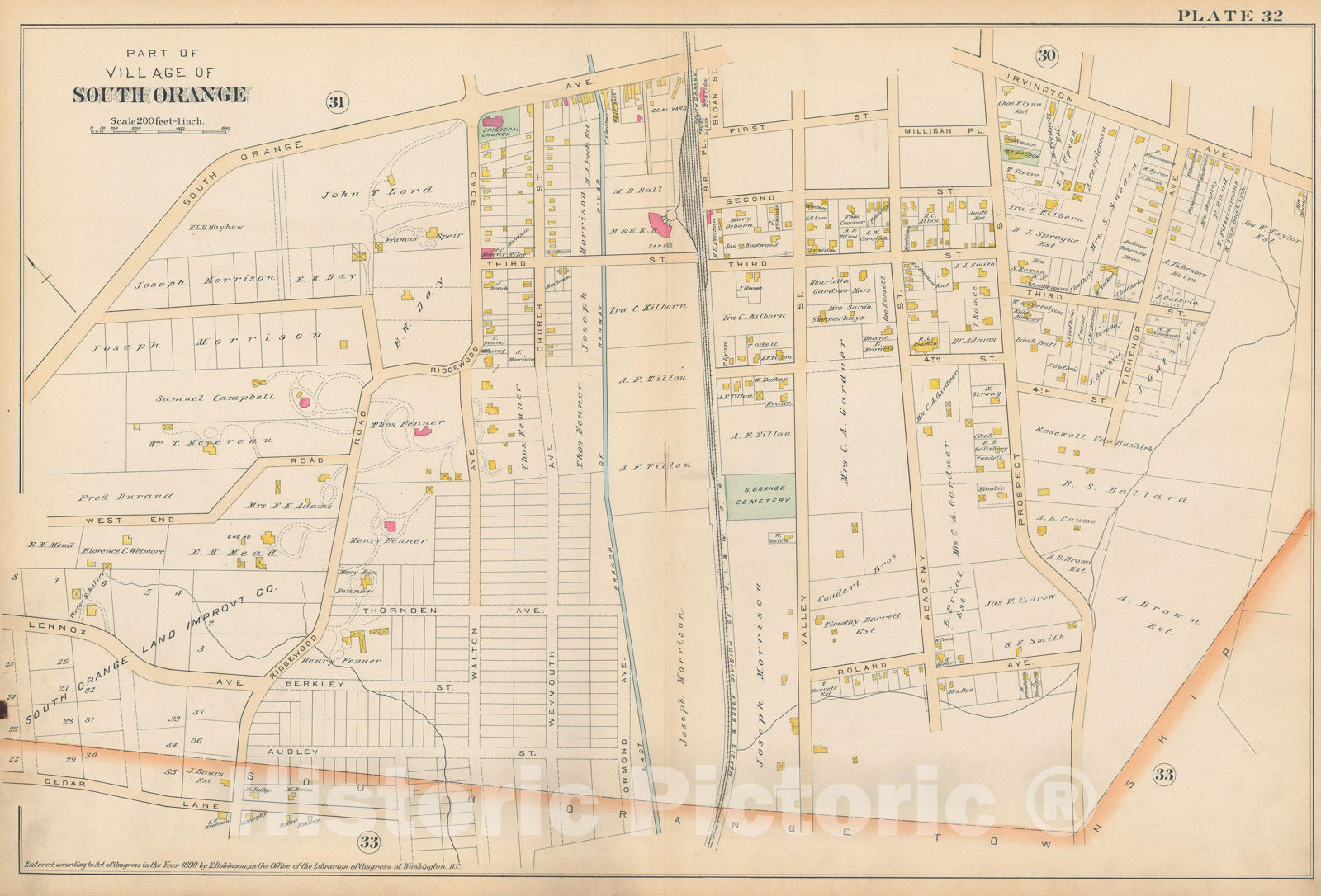 Historic Map : Atlas of Essex County, New Jersey, South Orange 1890 Plate 032 , Vintage Wall Art
