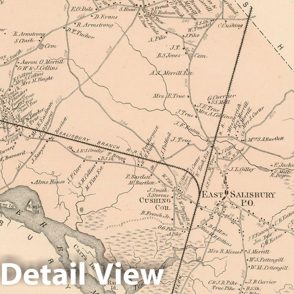 Historic Map : Atlas of Essex County Massachusetts, Salisbury 1872 , Vintage Wall Art