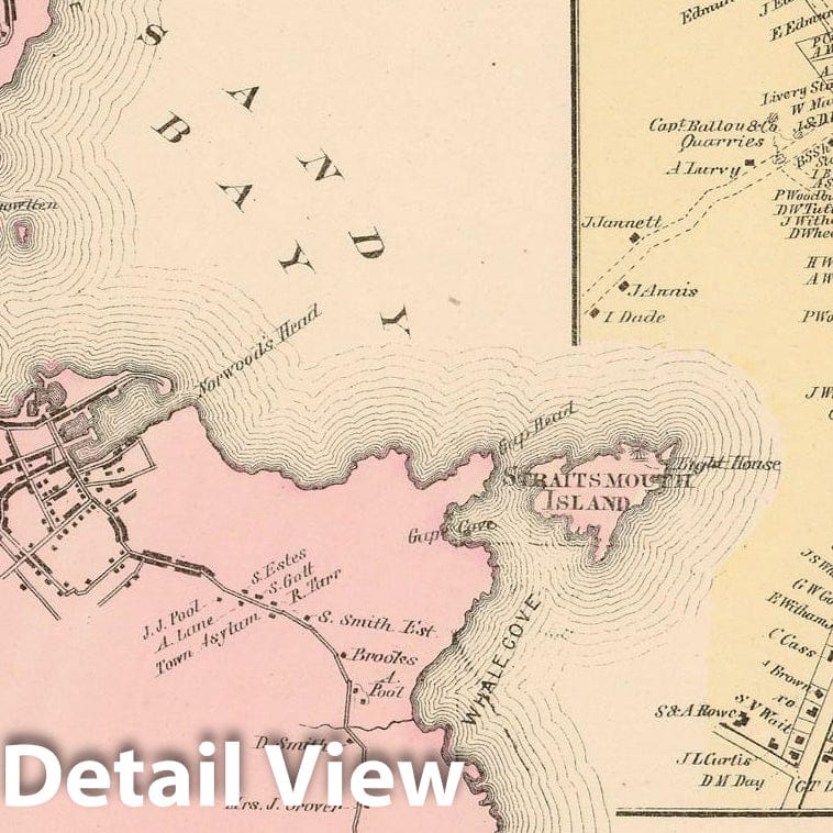 Historic Map : Atlas of Essex County Massachusetts, Rockport 1872 , v2, Vintage Wall Art