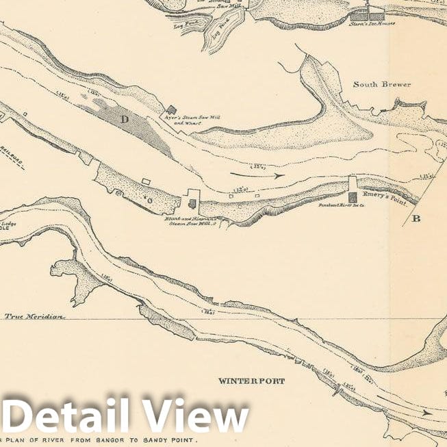 Historic Map : Bangor & Brewer & Bucksport & Winterport 1892 Topographic Map , Vintage Wall Art