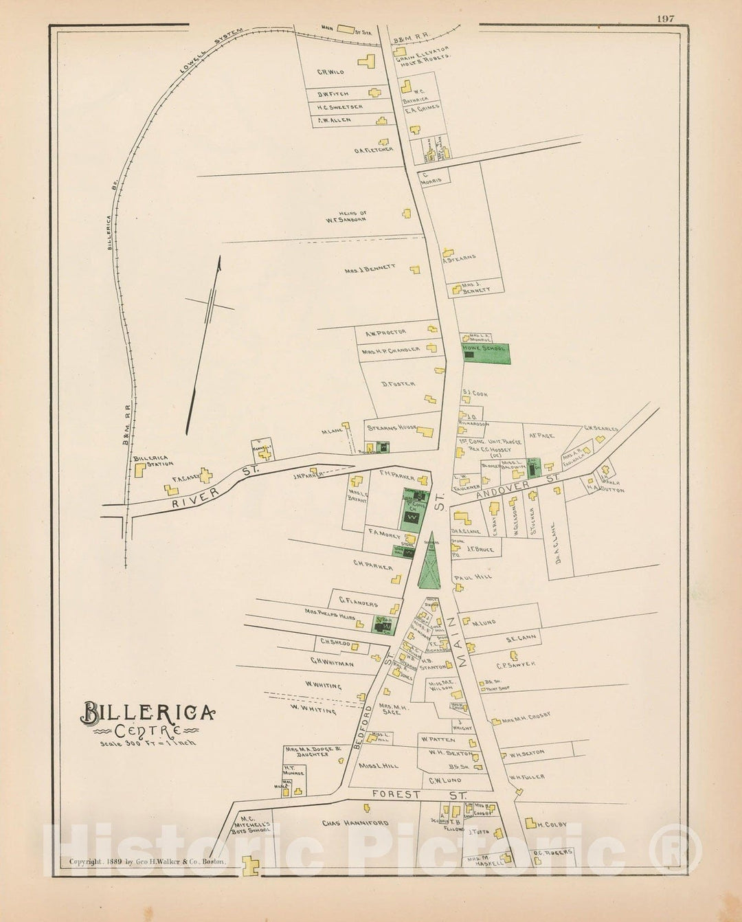 Historic Map : Atlas of Middlesex County, Massachusetts, Billerica 1889 , Vintage Wall Art