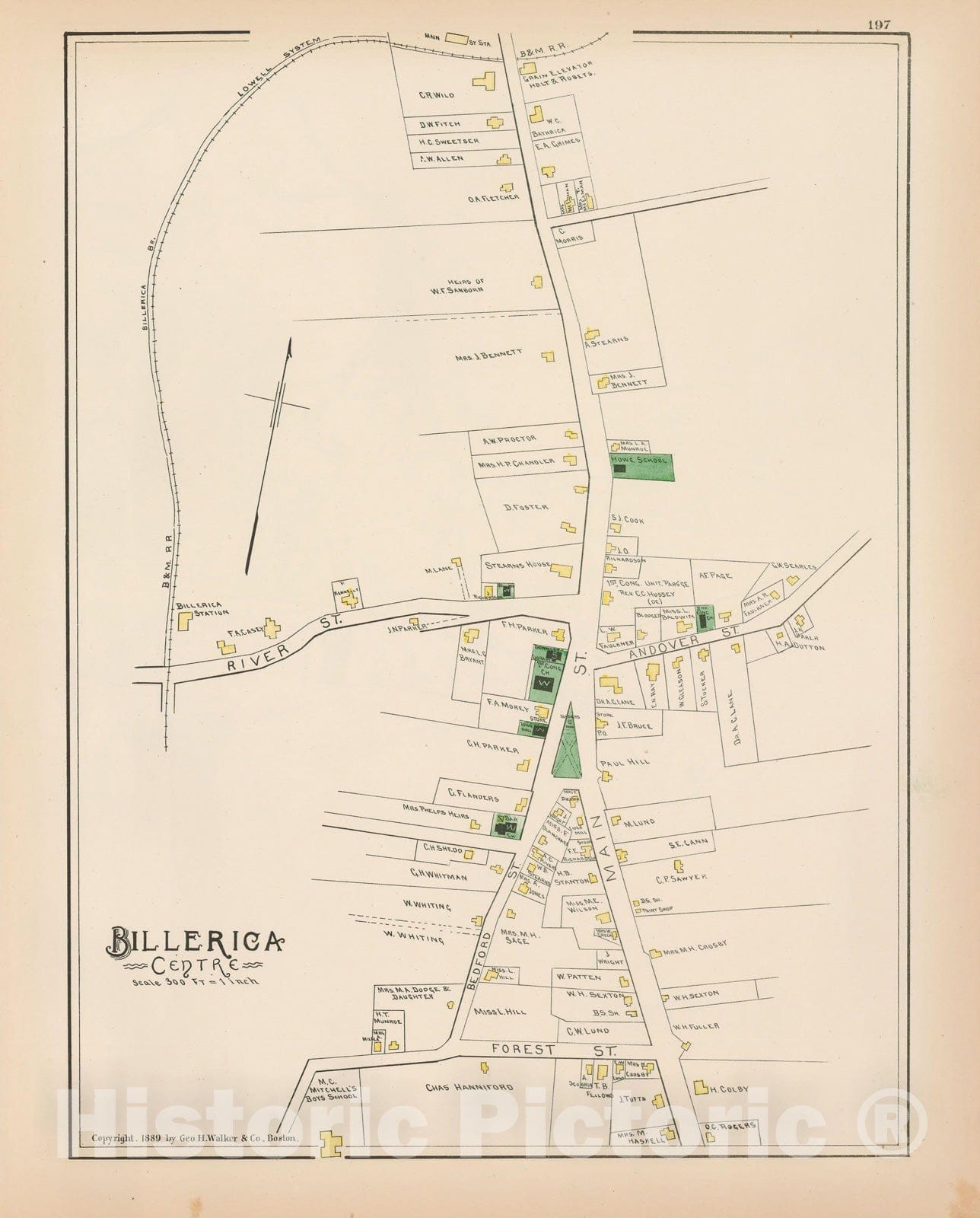 Historic Map : Atlas of Middlesex County, Massachusetts, Billerica 1889 , Vintage Wall Art