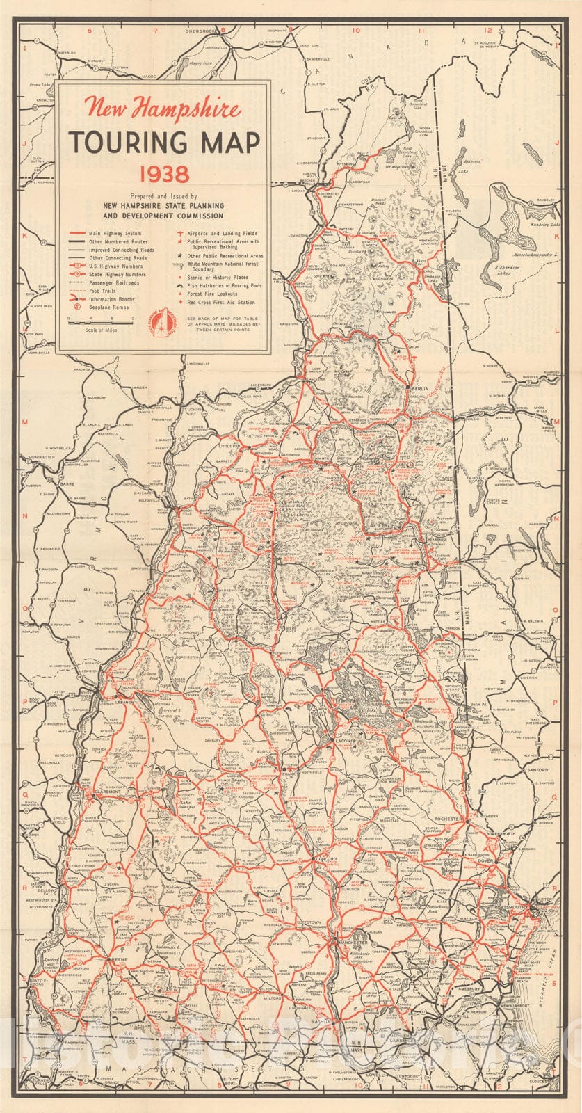 Historic Map : Touring Map of New Hampshire 1939 , v2, Vintage Wall Art