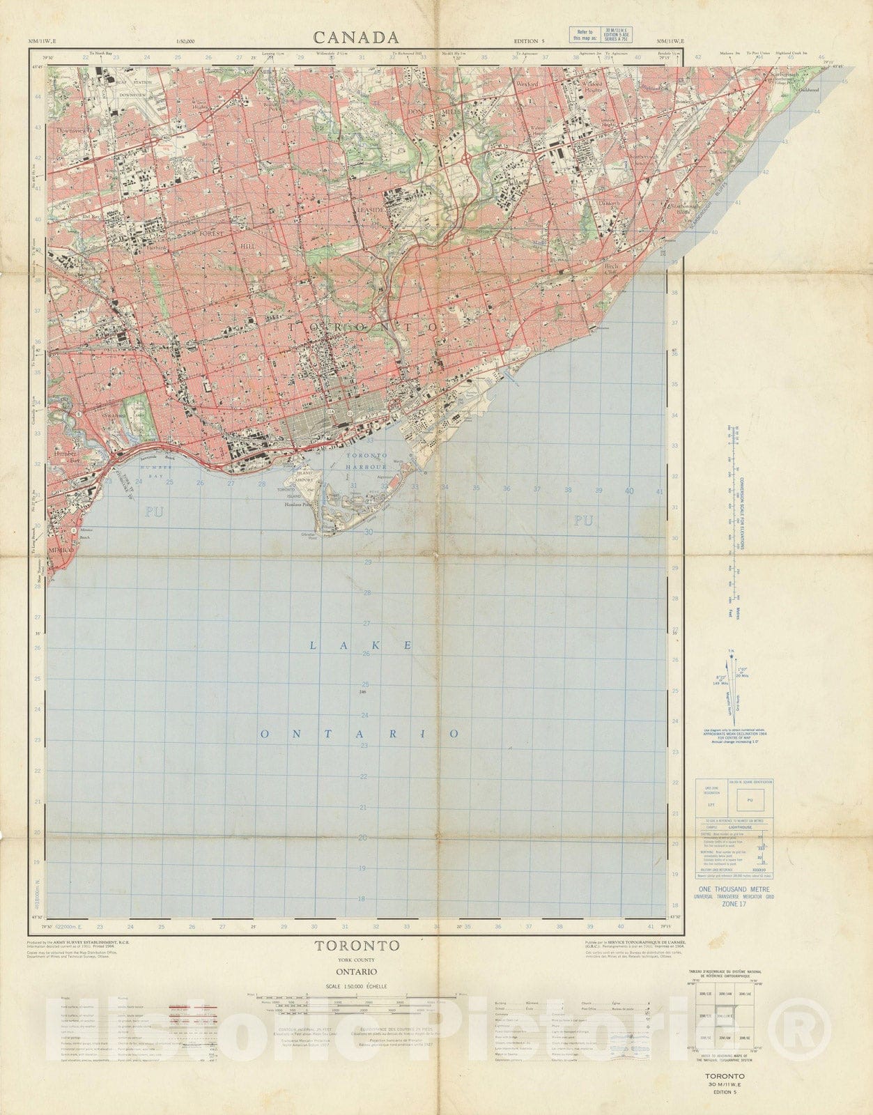 Historic Map : Canada National Topographic System, Toronto 1964 , Vintage Wall Art