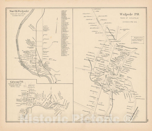 Historic Map : Gilsum & Walpole 1892 , Town and City Atlas State of New Hampshire , Vintage Wall Art