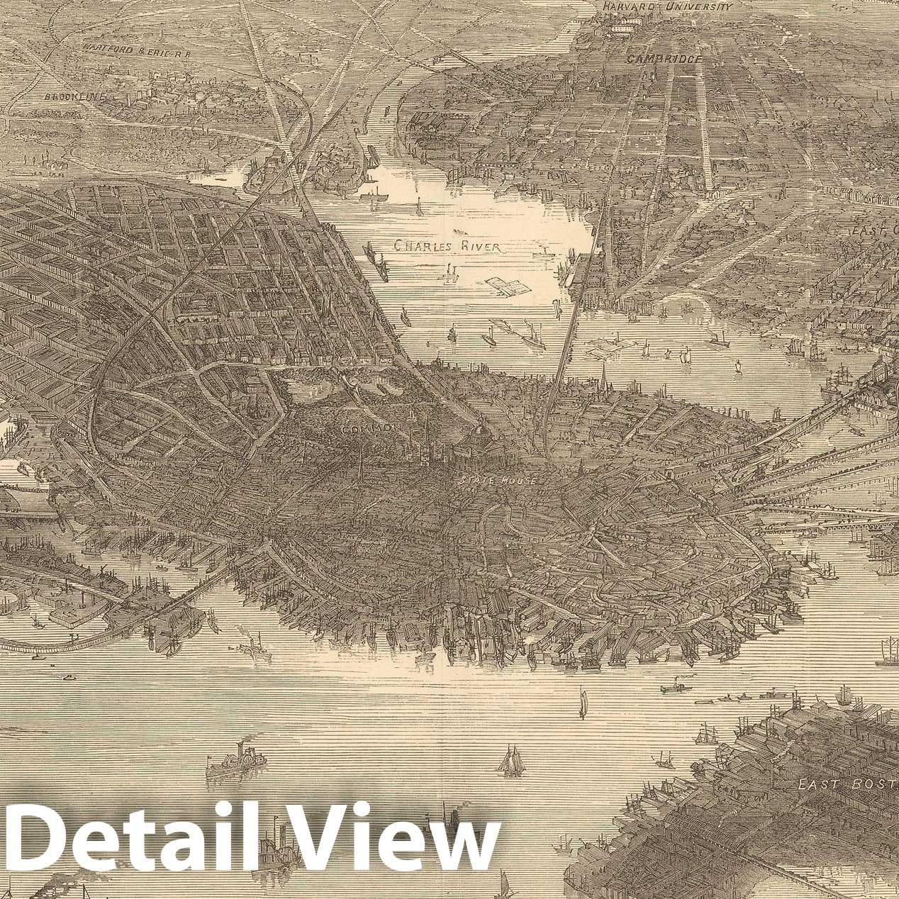 Historic Map : Boston 1872 Bird's Eye View , Vintage Wall Art