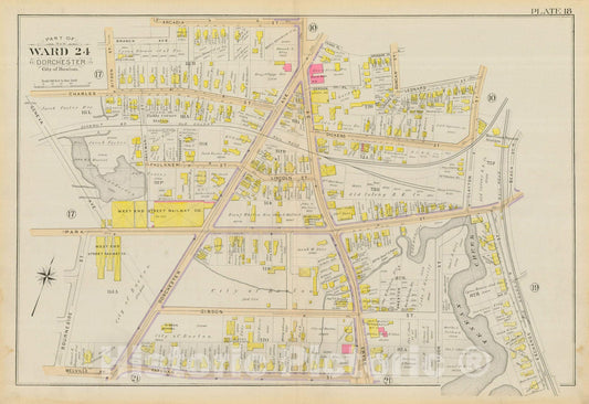Historic Map : Atlas City of Boston, Vol. 5, Dorchester, Dorchester 1894 Plate 018 , Vintage Wall Art