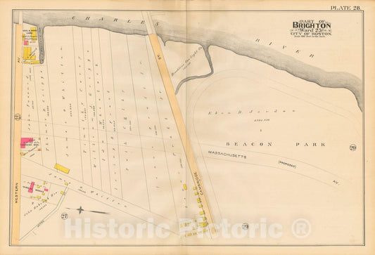 Historic Map : Atlas City of Boston, Volume 7, Brighton Mass., Allston & Brighton 1890 Plate 028 , Vintage Wall Art