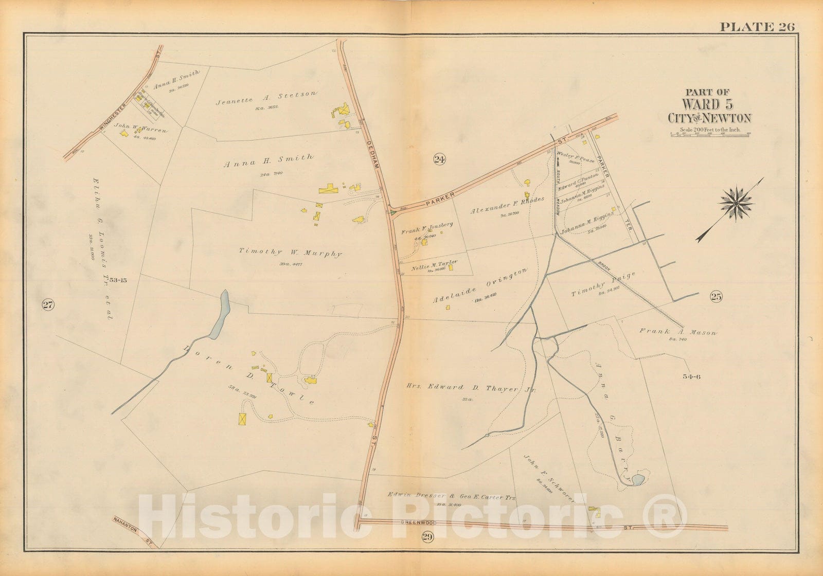 Historic Map : Atlas City of Newton Massachusetts 1917 Plate 026 , Vintage Wall Art