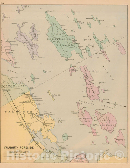 Historic Map : Atlas State of Maine, Falmouth Forside 1894-95 , Vintage Wall Art