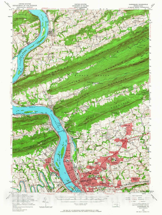 Historic Map : USGS 7.5 Minute Sheets and Quadrangles, Halifax & Harrisburg 1956 Topographic Map , Vintage Wall Art